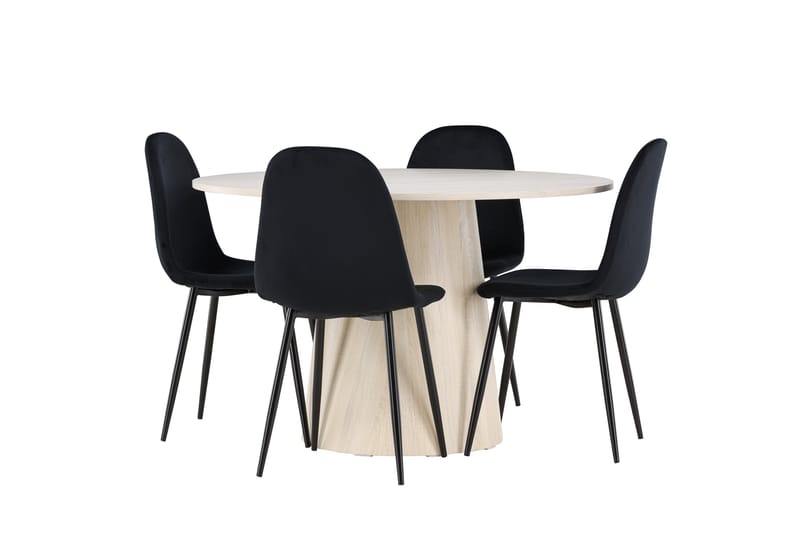 Lanzo Spisegruppe 120 cm Rundt med 4 Polar stole - Whitewash/Svart - Møbler - Borde - Spisebordssæt