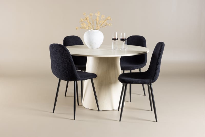 Lanzo Spisegruppe 120 cm Rundt med 4 Polar stole - Whitewash/Svart - Møbler - Borde - Spisebordssæt