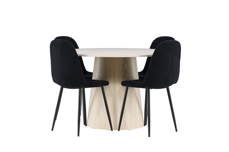 Lanzo Spisegruppe 120 cm Rundt med 4 Polar stole - Whitewash/Svart - Møbler - Borde - Spisebordssæt