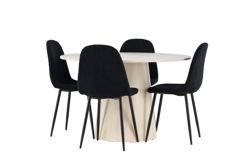 Lanzo Spisegruppe 120 cm Rundt med 4 Polar stole - Whitewash/Svart - Møbler - Borde - Spisebordssæt