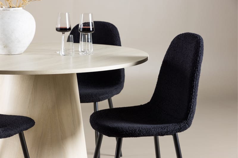 Lanzo Spisegruppe 120 cm Rundt med 4 Polar stole - Whitewash/Svart - Møbler - Borde - Spisebordssæt
