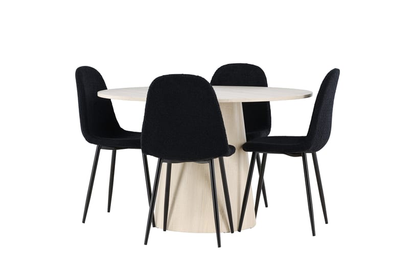 Lanzo Spisegruppe 120 cm Rundt med 4 Polar stole - Whitewash/Svart - Møbler - Borde - Spisebordssæt