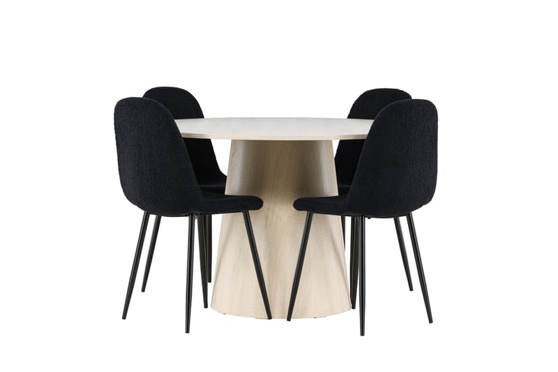 Lanzo Spisegruppe 120 cm Rundt med 4 Polar stole - Whitewash/Svart - Møbler - Borde - Spisebordssæt