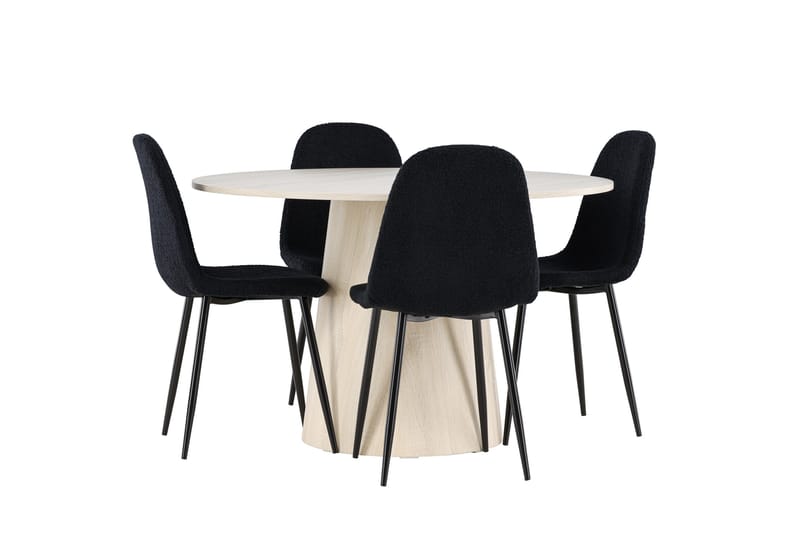 Lanzo Spisegruppe 120 cm Rundt med 4 Polar stole - Whitewash/Svart - Møbler - Borde - Spisebordssæt