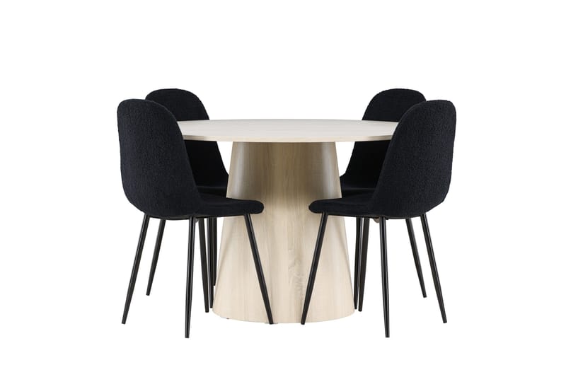 Lanzo Spisegruppe 120 cm Rundt med 4 Polar stole - Whitewash/Svart - Møbler - Borde - Spisebordssæt