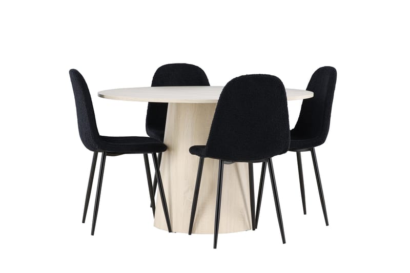 Lanzo Spisegruppe 120 cm Rundt med 4 Polar stole - Whitewash/Svart - Møbler - Borde - Spisebordssæt