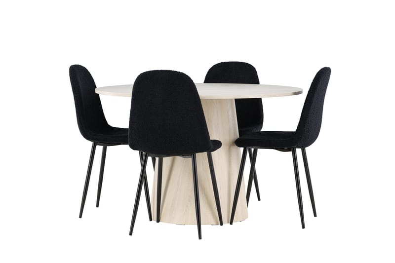 Lanzo Spisegruppe 120 cm Rundt med 4 Polar stole - Whitewash/Svart - Møbler - Borde - Spisebordssæt