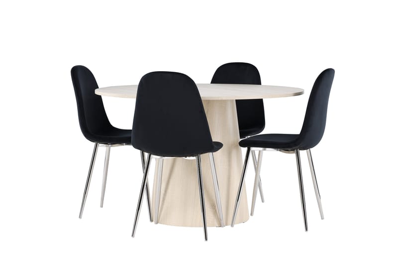 Lanzo Spisegruppe 120 cm Rundt med 4 Polar stole - Whitewash/Svart - Møbler - Borde - Spisebordssæt