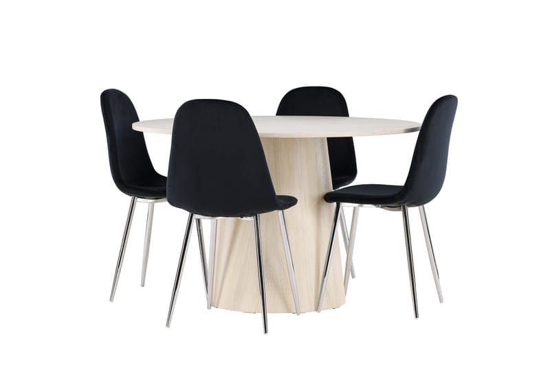 Lanzo Spisegruppe 120 cm Rundt med 4 Polar stole - Whitewash/Svart - Møbler - Borde - Spisebordssæt