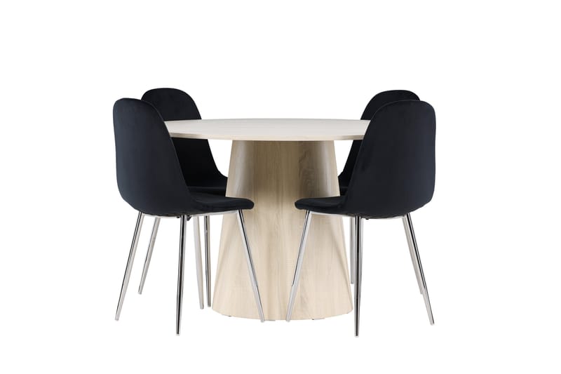 Lanzo Spisegruppe 120 cm Rundt med 4 Polar stole - Whitewash/Svart - Møbler - Borde - Spisebordssæt
