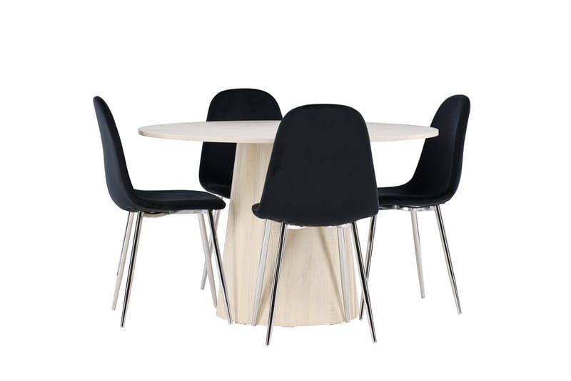 Lanzo Spisegruppe 120 cm Rundt med 4 Polar stole - Whitewash/Svart - Møbler - Borde - Spisebordssæt