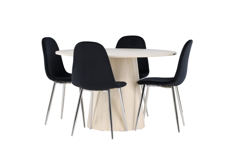 Lanzo Spisegruppe 120 cm Rundt med 4 Polar stole - Whitewash/Svart - Møbler - Borde - Spisebordssæt