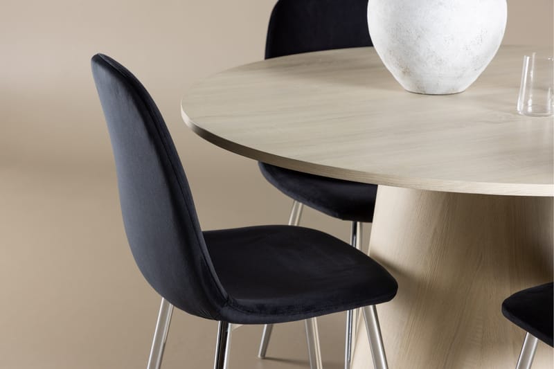 Lanzo Spisegruppe 120 cm Rundt med 4 Polar stole - Whitewash/Svart - Møbler - Borde - Spisebordssæt