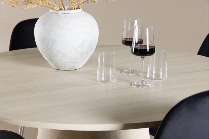 Lanzo Spisegruppe 120 cm Rundt med 4 Polar stole - Whitewash/Svart - Møbler - Borde - Spisebordssæt