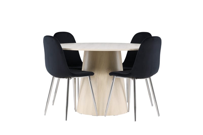 Lanzo Spisegruppe 120 cm Rundt med 4 Polar stole - Whitewash/Svart - Møbler - Borde - Spisebordssæt