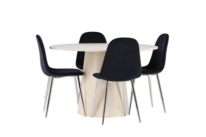 Lanzo Spisegruppe 120 cm Rundt med 4 Polar stole - Whitewash/Svart - Møbler - Borde - Spisebordssæt