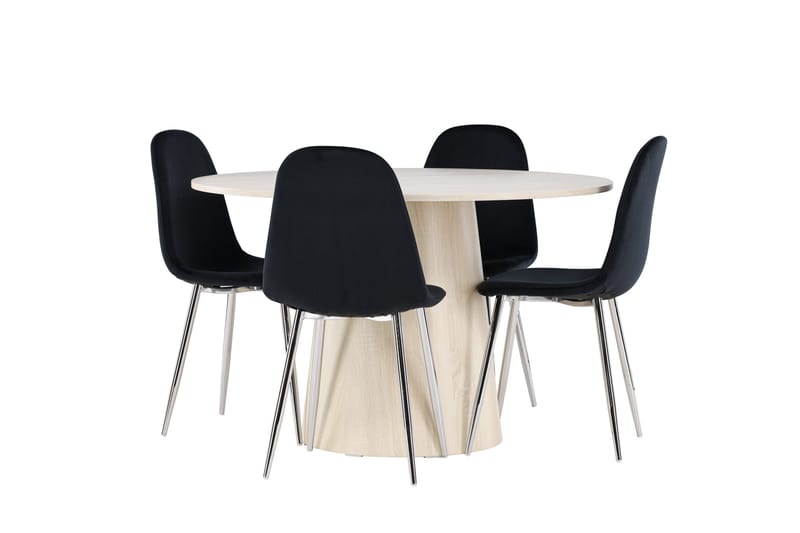 Lanzo Spisegruppe 120 cm Rundt med 4 Polar stole - Whitewash/Svart - Møbler - Borde - Spisebordssæt