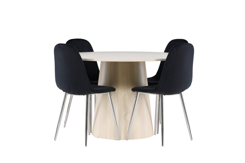 Lanzo Spisegruppe 120 cm Rundt med 4 Polar stole - Whitewash/Svart - Møbler - Borde - Spisebordssæt