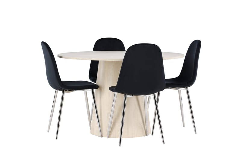 Lanzo Spisegruppe 120 cm Rundt med 4 Polar stole - Whitewash/Svart - Møbler - Borde - Spisebordssæt
