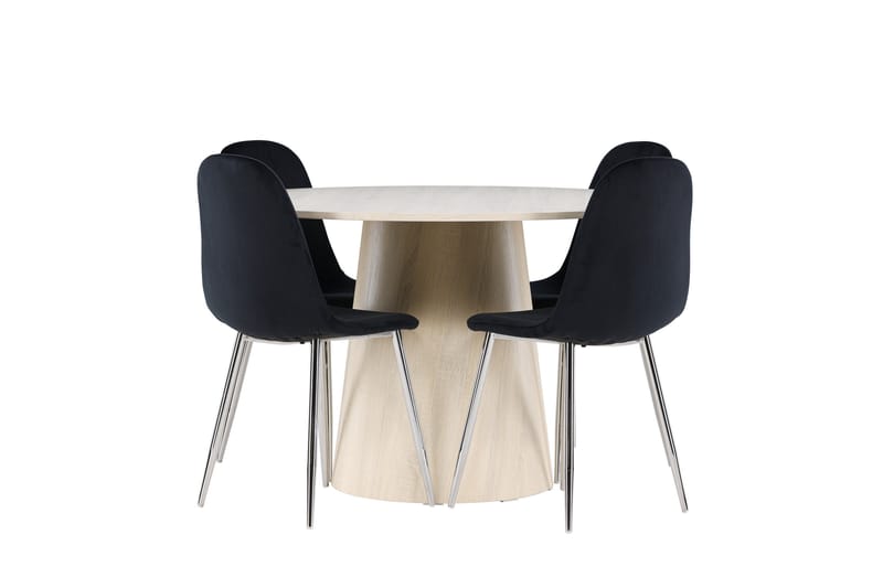Lanzo Spisegruppe 120 cm Rundt med 4 Polar stole - Whitewash/Svart - Møbler - Borde - Spisebordssæt
