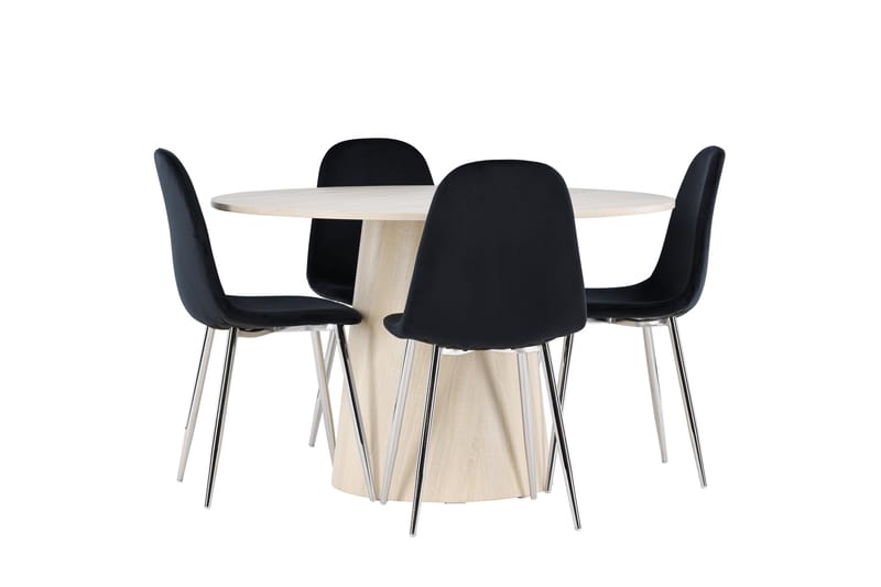 Lanzo Spisegruppe 120 cm Rundt med 4 Polar stole - Whitewash/Svart - Møbler - Borde - Spisebordssæt