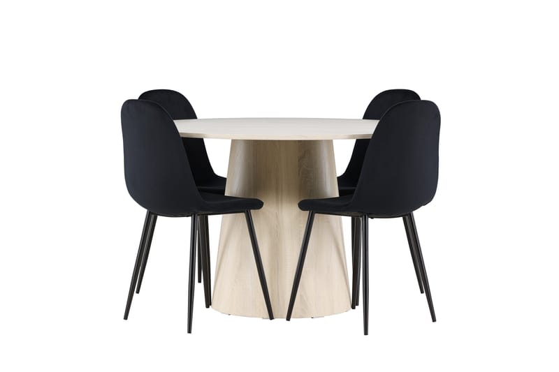 Lanzo Spisegruppe 120 cm Rundt med 4 Polar stole - Whitewash/Svart - Møbler - Borde - Spisebordssæt