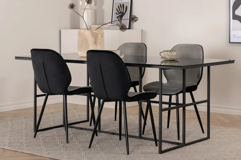 Leif Rektangulær Spisegruppe 200 cm med 4 Emma Spisestole, lysegrå