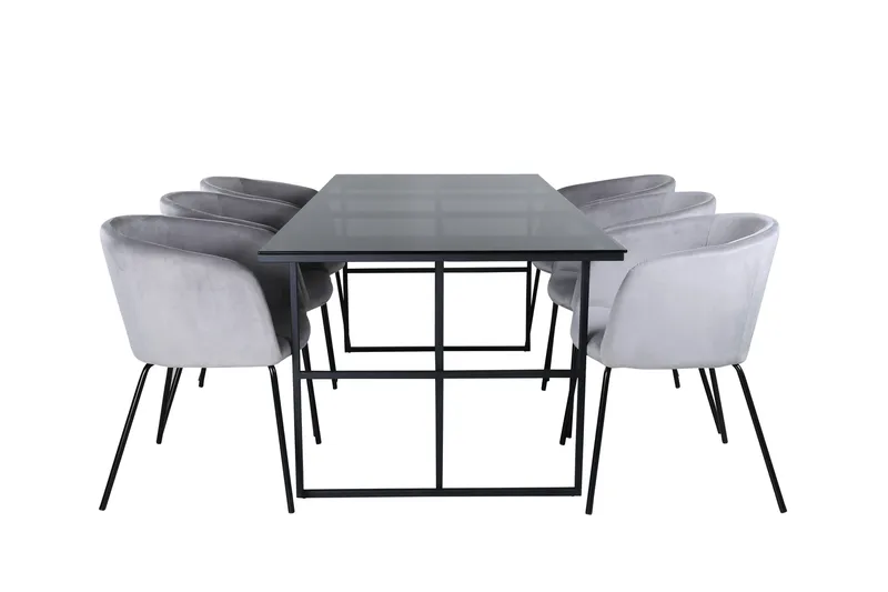 Leif Spisebordssæt 200 cm Rektangulær med 6 Berit Stole, Svart