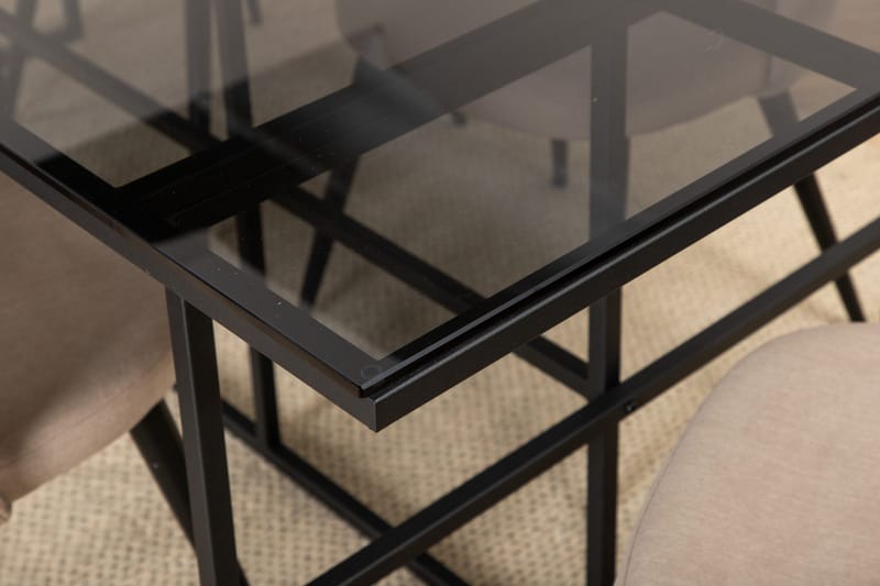 Leif Spisebordssæt 200 cm Rektangulær med 6 Velvet Stole - Beige - Møbler - Borde - Spisebordssæt