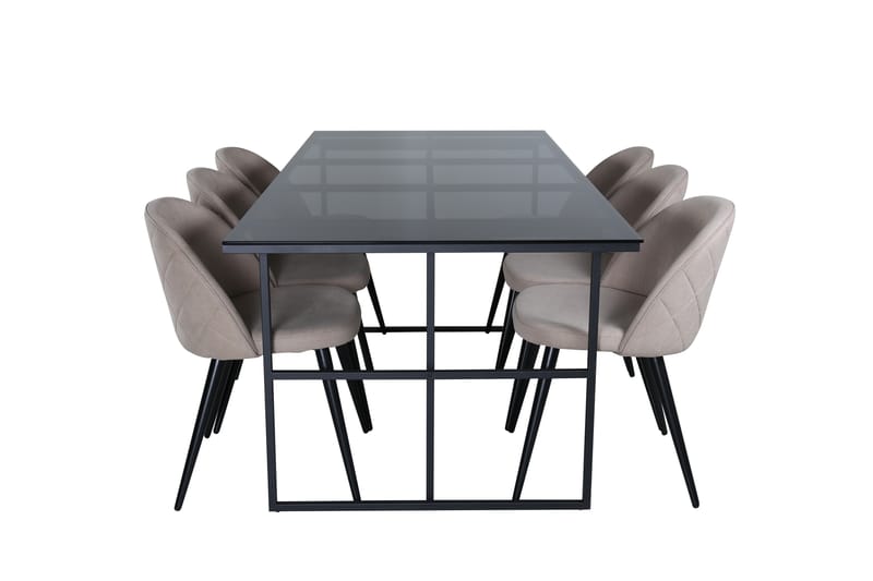 Leif Spisebordssæt 200 cm Rektangulær med 6 Velvet Stole - Beige - Møbler - Borde - Spisebordssæt