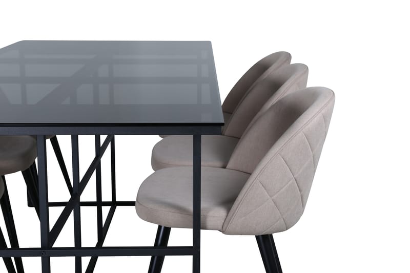 Leif Spisebordssæt 200 cm Rektangulær med 6 Velvet Stole - Beige - Møbler - Borde - Spisebordssæt