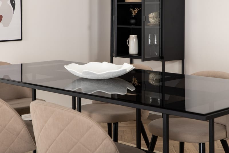 Leif Spisebordssæt 200 cm Rektangulær med 6 Velvet Stole - Beige - Møbler - Borde - Spisebordssæt