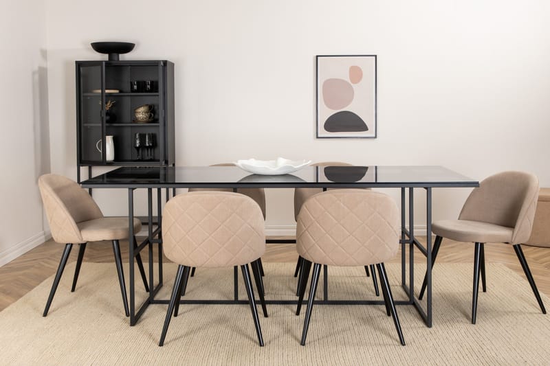 Leif Spisebordssæt 200 cm Rektangulær med 6 Velvet Stole - Beige - Møbler - Borde - Spisebordssæt