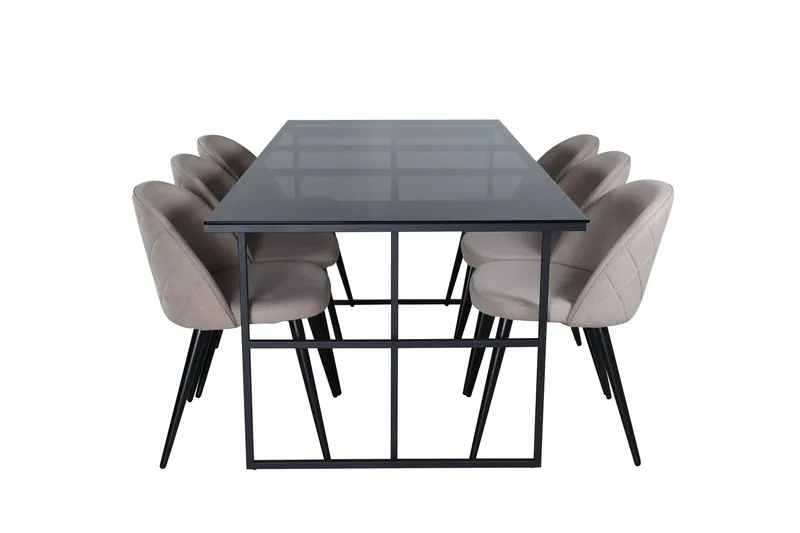 Leif Spisebordssæt 200 cm Rektangulær med 6 Velvet Stole, Beige