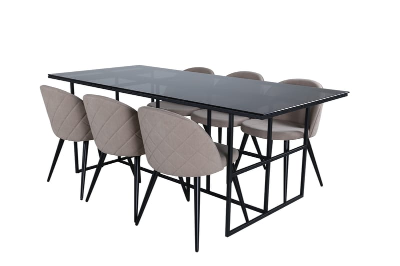 Leif Spisebordssæt 200 cm Rektangulær med 6 Velvet Stole - Beige - Møbler - Borde - Spisebordssæt