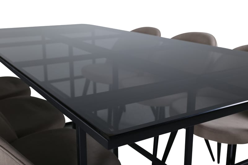Leif Spisebordssæt 200 cm Rektangulær med 6 Velvet Stole - Beige - Møbler - Borde - Spisebordssæt