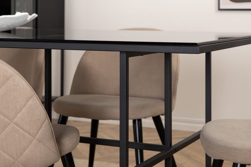 Leif Spisebordssæt 200 cm Rektangulær med 6 Velvet Stole - Beige - Møbler - Borde - Spisebordssæt