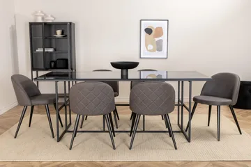 Leifa spisebordssæt 200 cm inkl. 6 Velvets stole - Sort/Grå - Møbler - Borde - Spisebordssæt