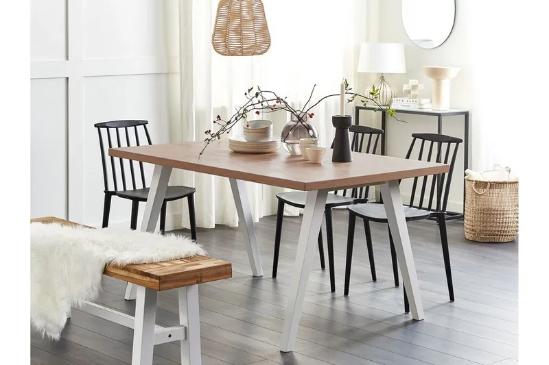 Lenister Spisebord 90x150 cm - Hvid/Lysebrun - Møbler - Borde - Spisebord og køkkenbord