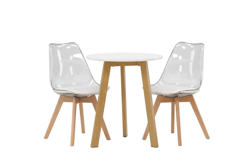Leonora Spisebordssæt 65 cm Rund med 2 Edvin Stole, Hvit