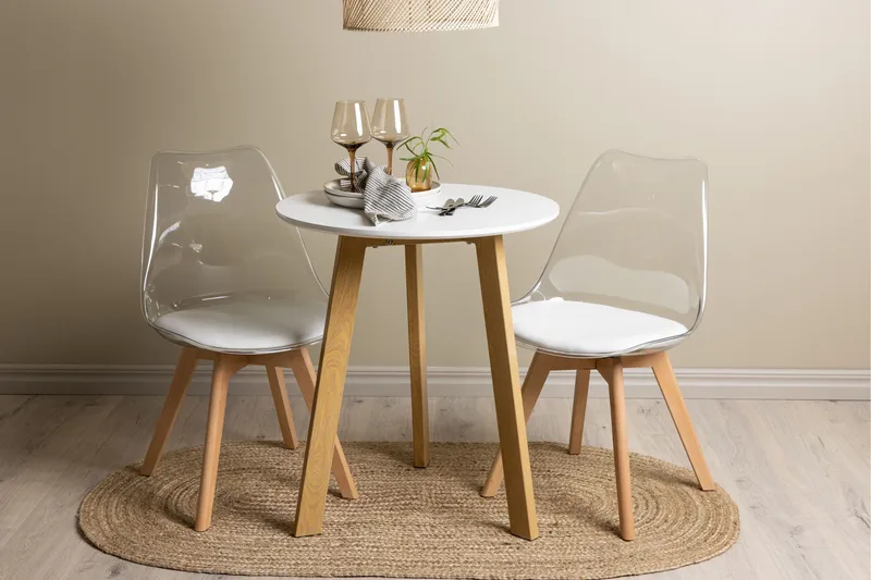 Leonora Spisebordssæt 65 cm Rund med 2 Edvin Stole - Hvit - Møbler - Borde - Spisebordssæt