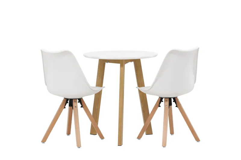 Leonora Spisebordssæt 65 cm Rund med 2 Zeno Stole - Hvid - Møbler - Borde - Spisebordssæt