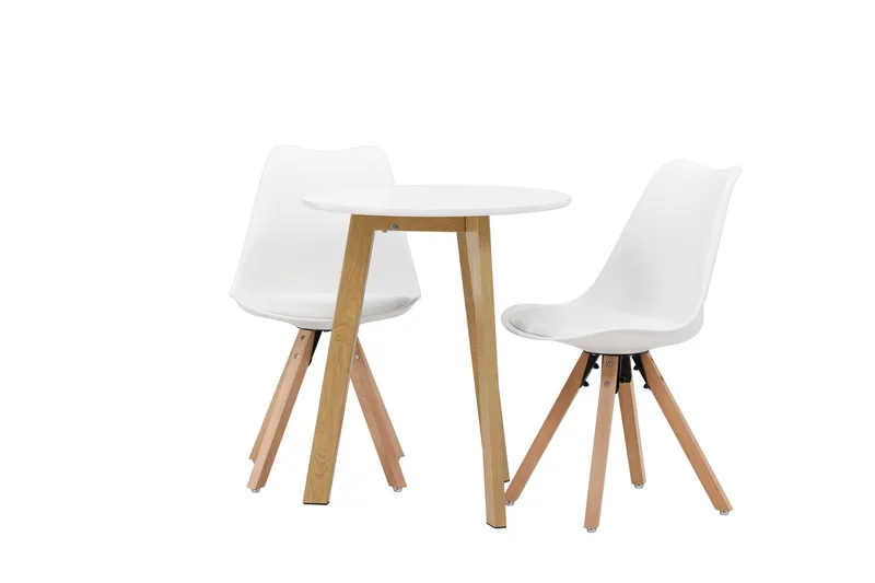 Leonora Spisebordssæt 65 cm Rund med 2 Zeno Stole - Hvid - Møbler - Borde - Spisebordssæt