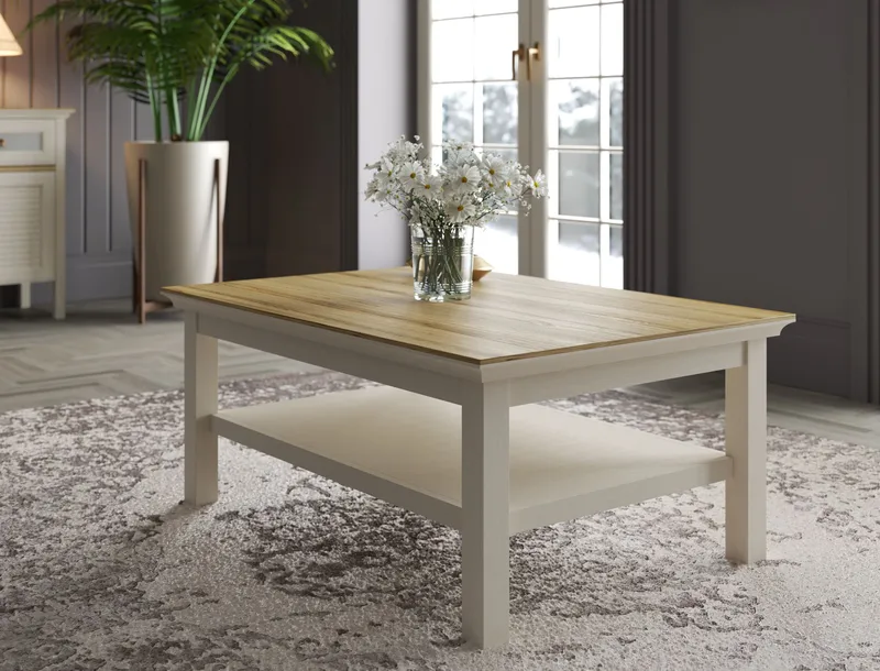 Letira Sofabord 100 cm - Creme, eg og grå - Møbler - Borde - Sofabord