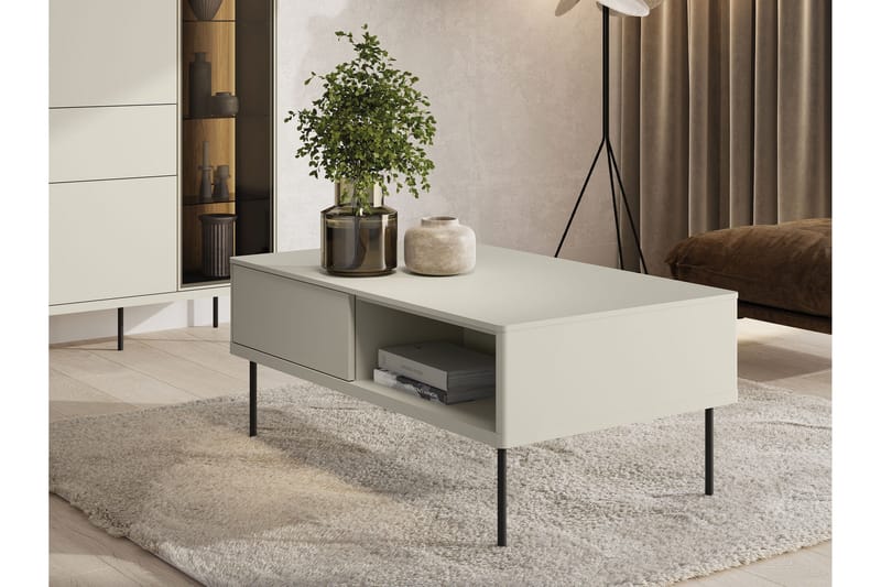 Levisa 110 cm Rektangulært Sofabord med Skuffer i Træ - Beige - Møbler - Borde - Sofabord