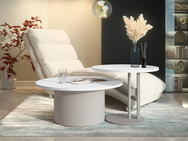 Lorvyn Sæt borde rundt 58/75 cm - Beige, hvid - Møbler - Borde - Sofabord