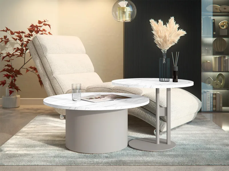 Lorvyn Sæt borde rundt 58/75 cm - Beige og hvid marmor - Møbler - Borde - Sofabord