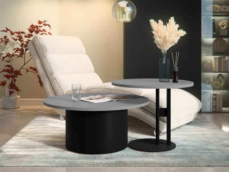 Lorvyn Sæt borde rundt 58/75 cm - Grå, sort - Møbler - Borde - Sofabord