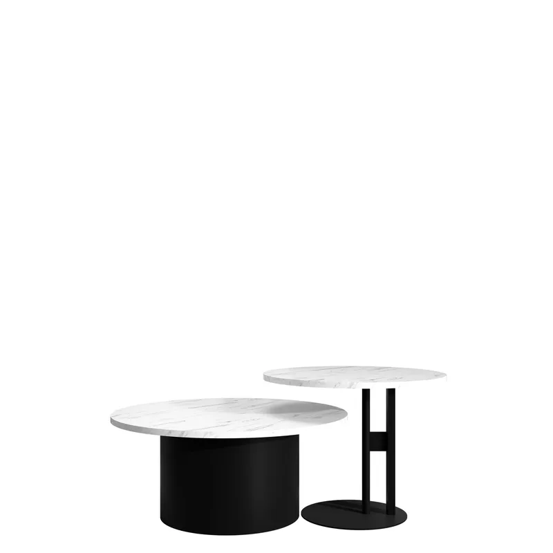Lorvyn Sæt borde rundt 58/75 cm, Sort, hvid marmor