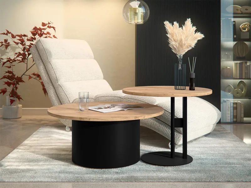 Lorvyn Sæt borde rundt 58/75 cm - Sort, natur - Møbler - Borde - Sofabord